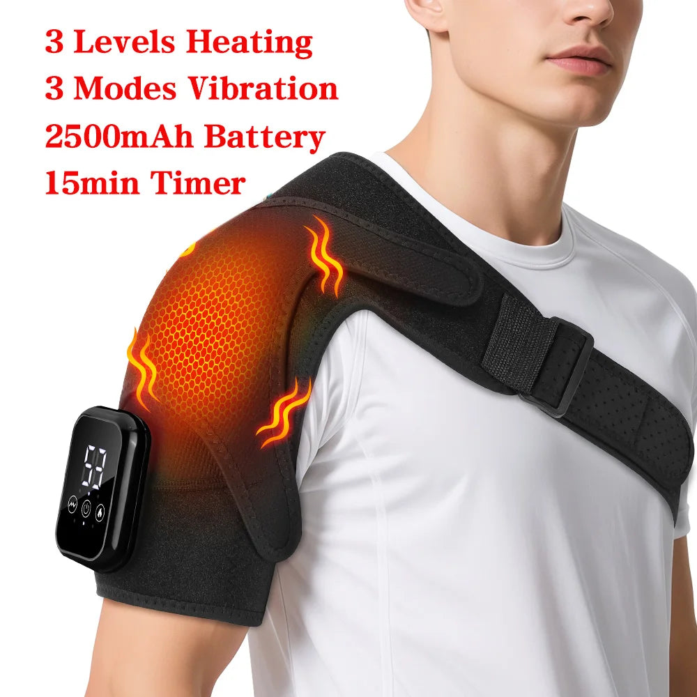 Adjustable Heating Vibration Shoulder Brace Support, Electric Heating Pad for Shoulder, Left and Right Shoulder Massager Warming