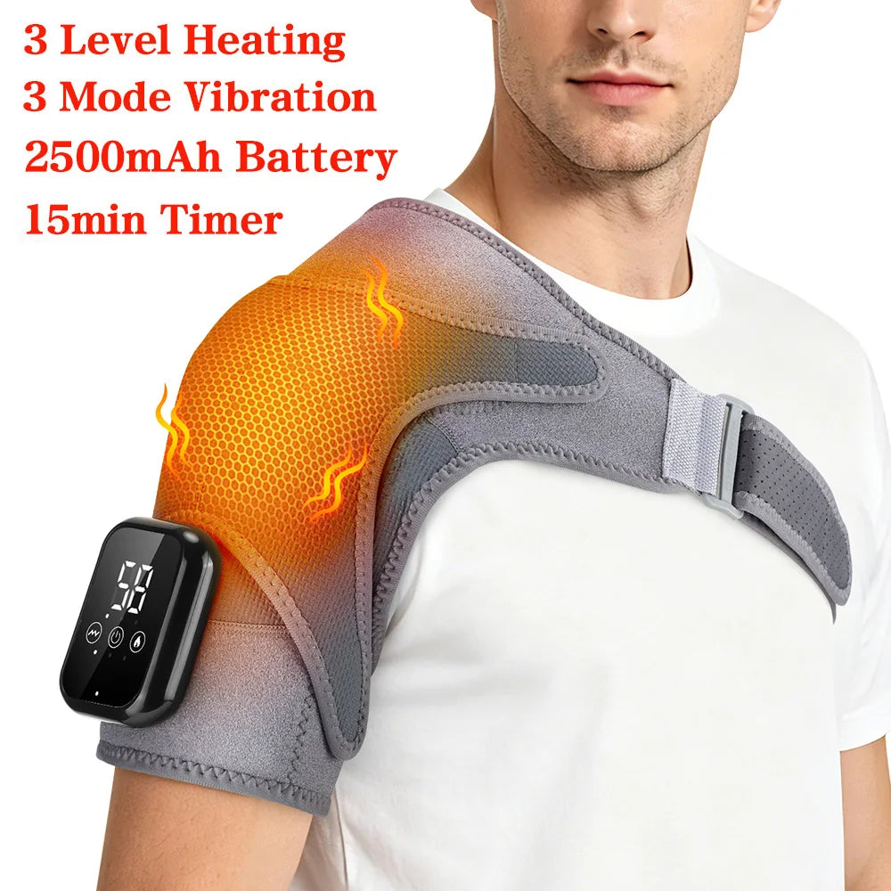 Adjustable Heating Vibration Shoulder Brace Support, Electric Heating Pad for Shoulder, Left and Right Shoulder Massager Warming