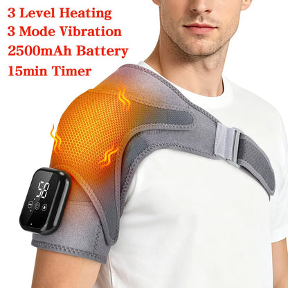 Adjustable Heating Vibration Shoulder Brace Support, Electric Heating Pad for Shoulder, Left and Right Shoulder Massager Warming
