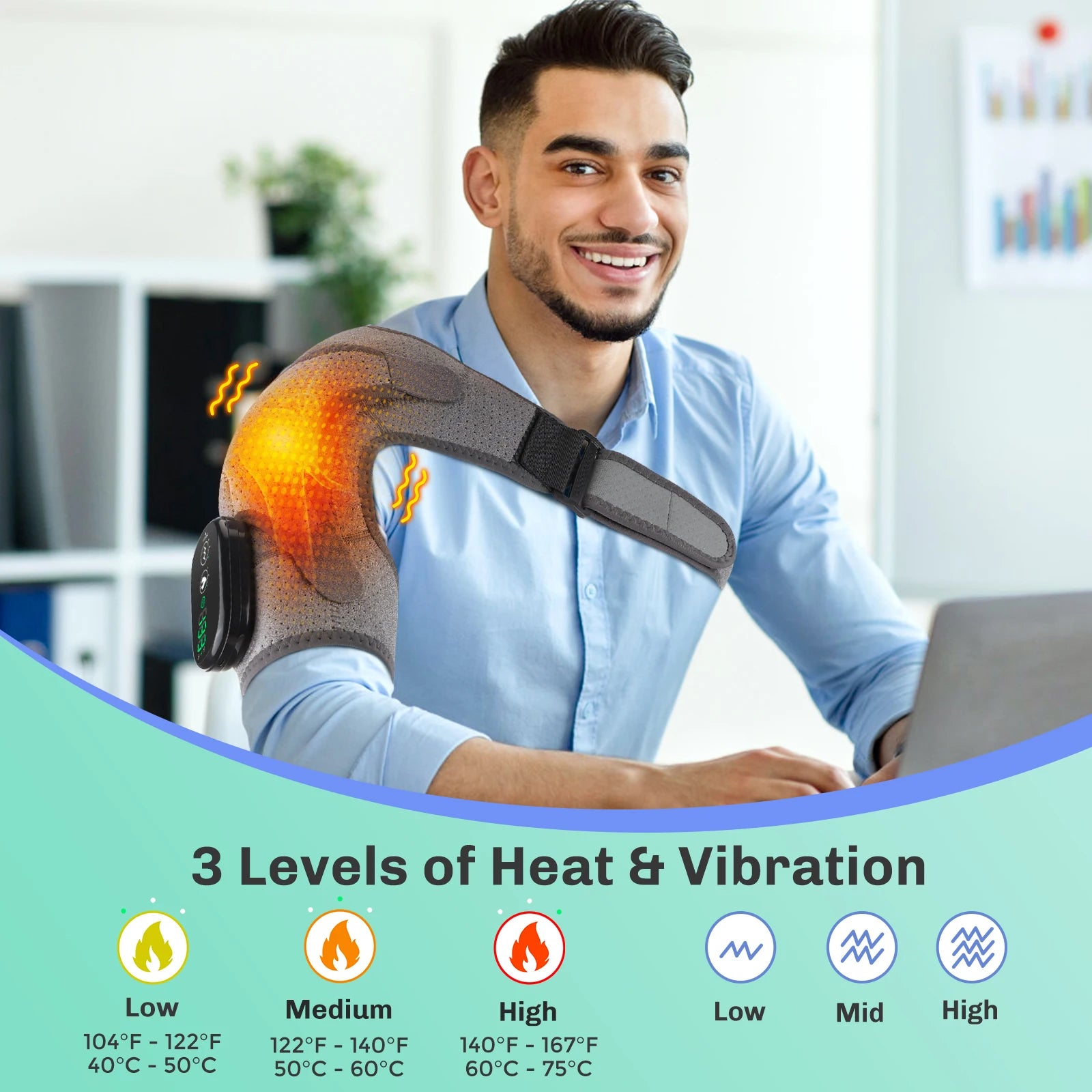 Adjustable Heating Vibration Shoulder Brace Support, Electric Heating Pad for Shoulder, Left and Right Shoulder Massager Warming